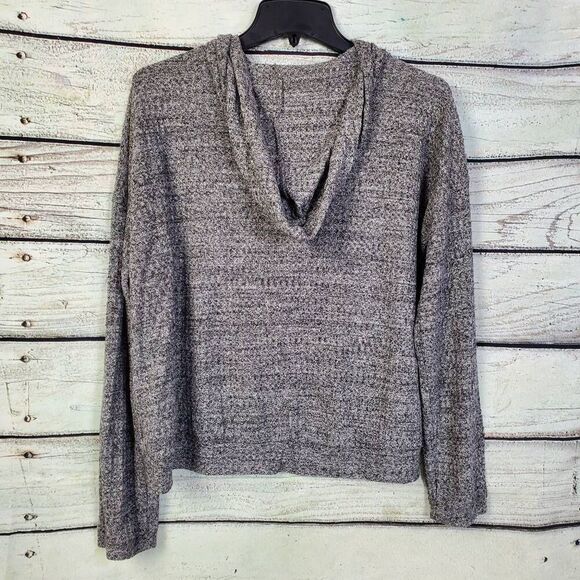 American Eagle Hoodie Sweater M Gray Soft Knit Long Sleeve Drawstring Cowl Neck - Picture 3 of 7